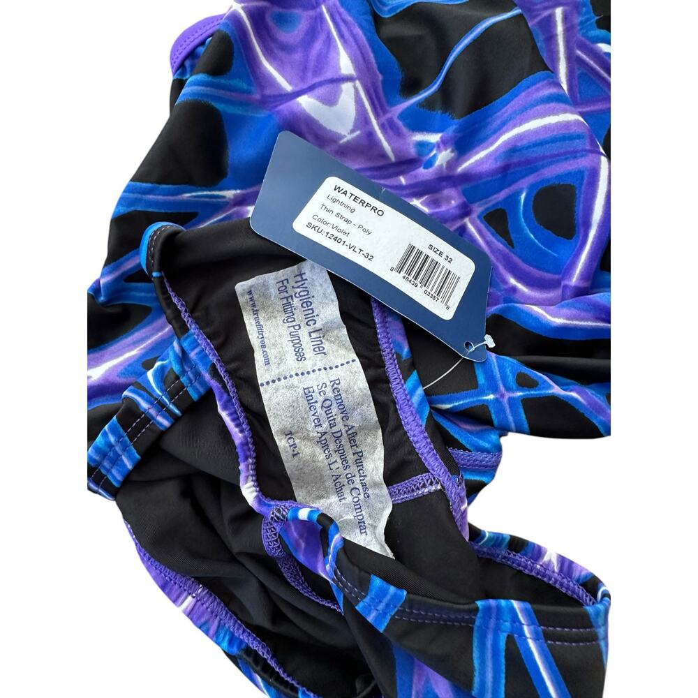 Waterpro Lightning Thin Strap Violet Purple One Piece Swimsuit Size 32 - Picture 7 of 9